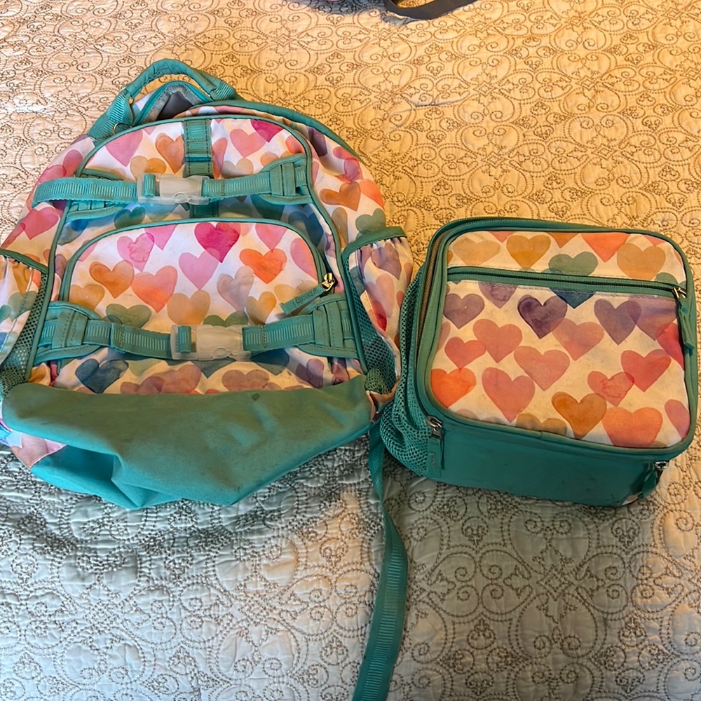 PB Kids Mackenzie Aqua Rainbow Hearts Backpack & Lunch Bundle